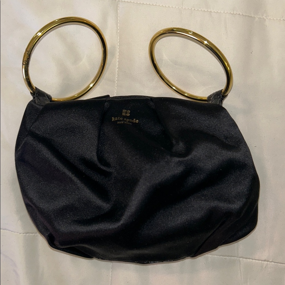 Kate Spade Black Satin Bag with Gold Rings